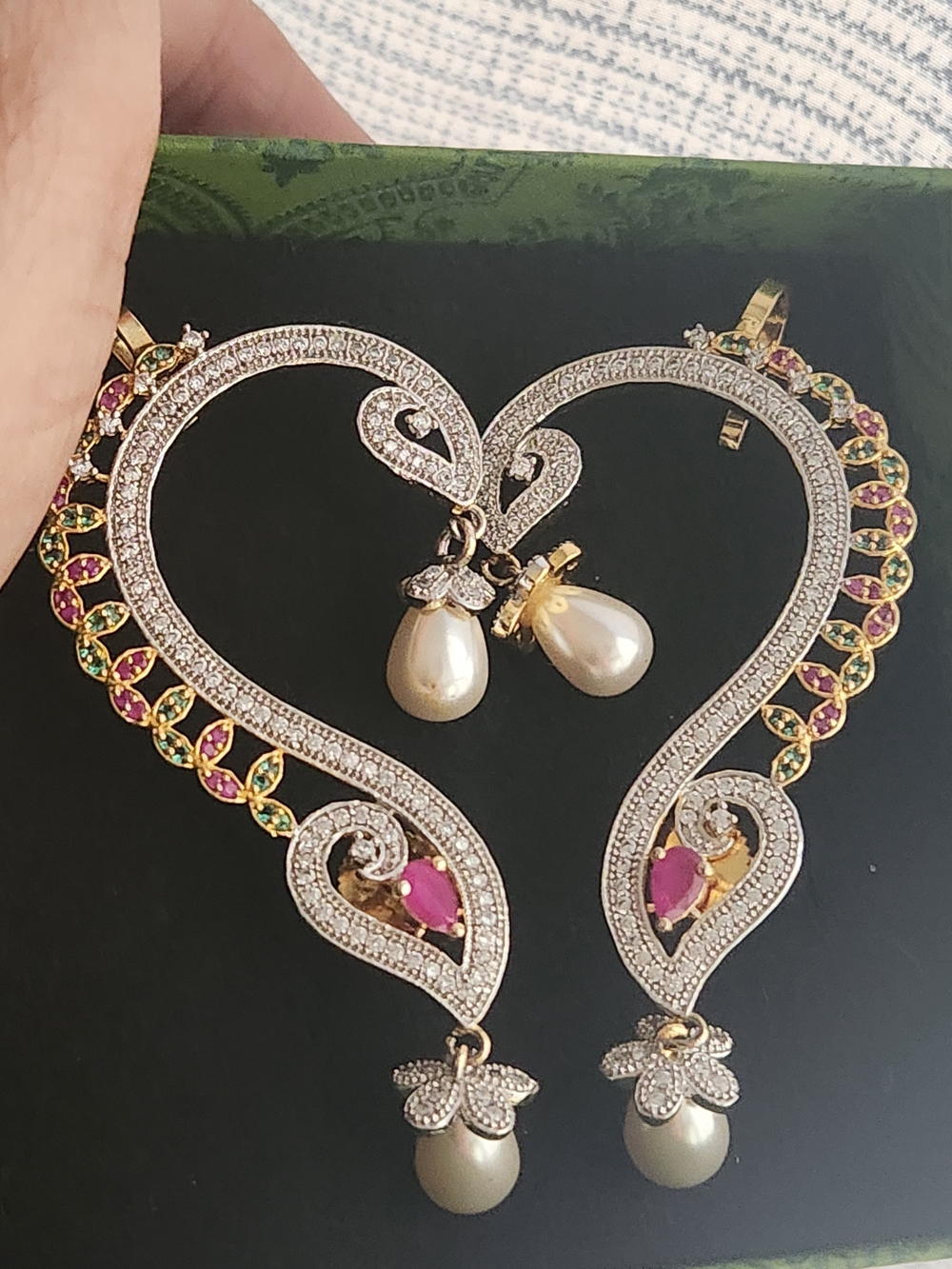 Stunning Bollywood-Style CZ &  Pearl Statement Ear Cuffs Gold Plated